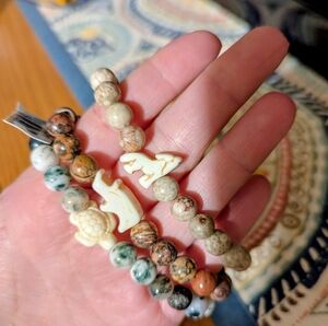 Beaded Animal Charm Stretch Bracelet Set - Neutral and Earth Tones